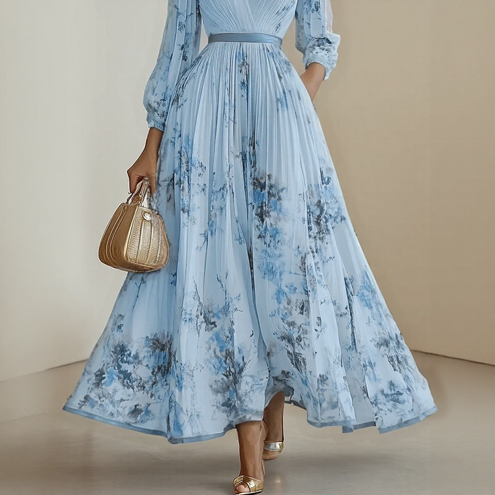 Alexia | Elegant Plisseret Maxi V-Hals Kjole