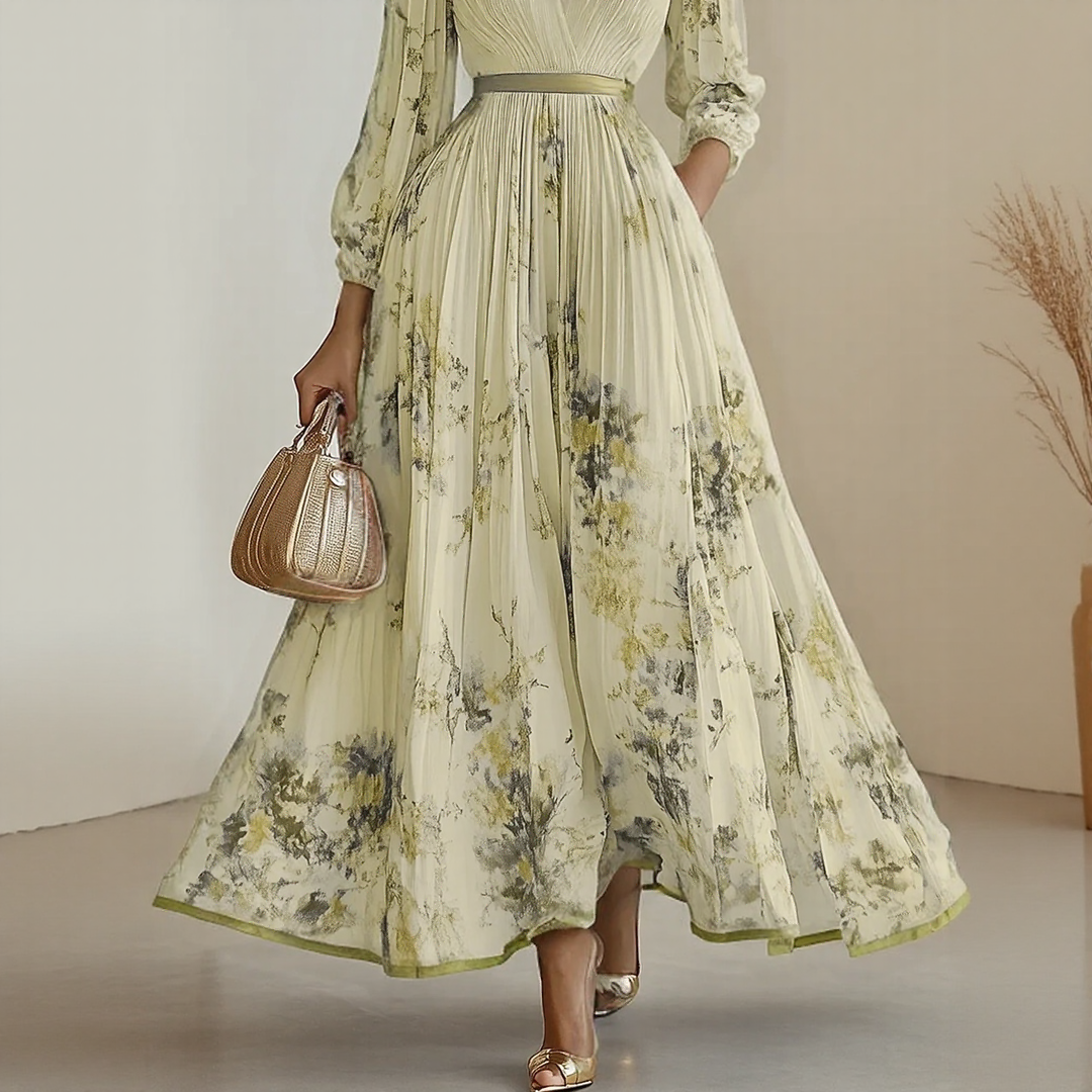 Alexia | Elegant Plisseret Maxi V-Hals Kjole