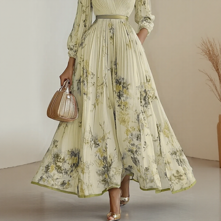 Alexia | Elegant Plisseret Maxi V-Hals Kjole