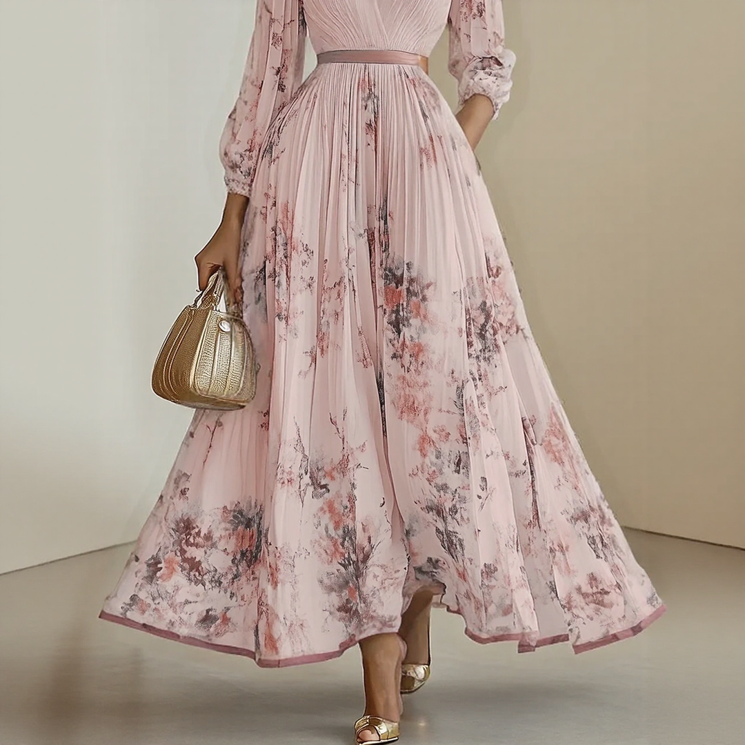 Alexia | Elegant Plisseret Maxi V-Hals Kjole