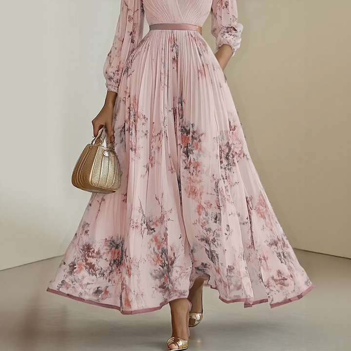 Alexia | Elegant Plisseret Maxi V-Hals Kjole