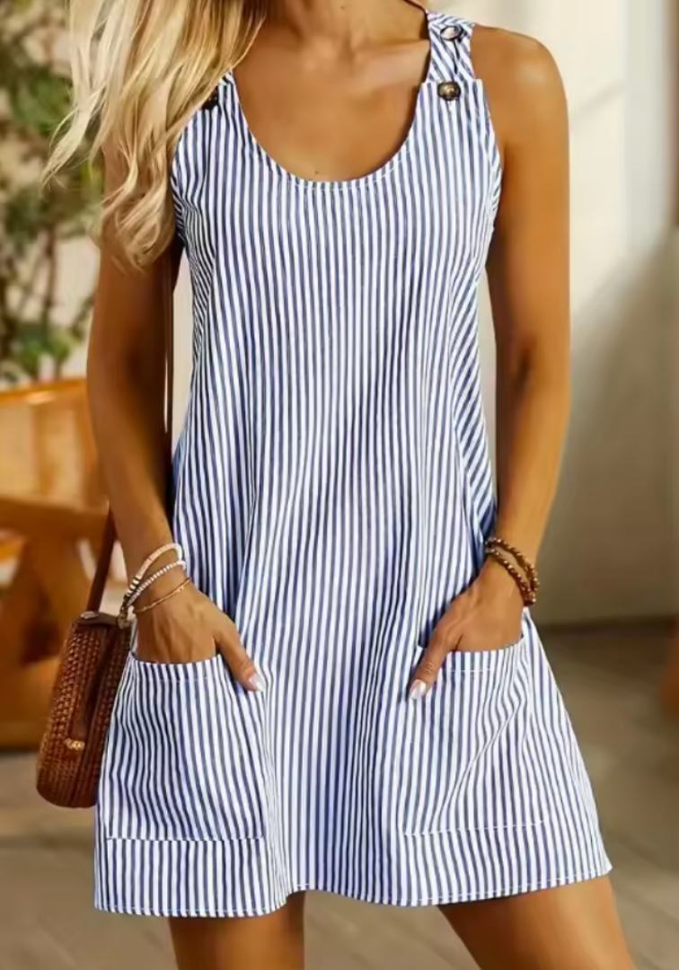 Anna | Casual Stribet Rundhalset Kjole