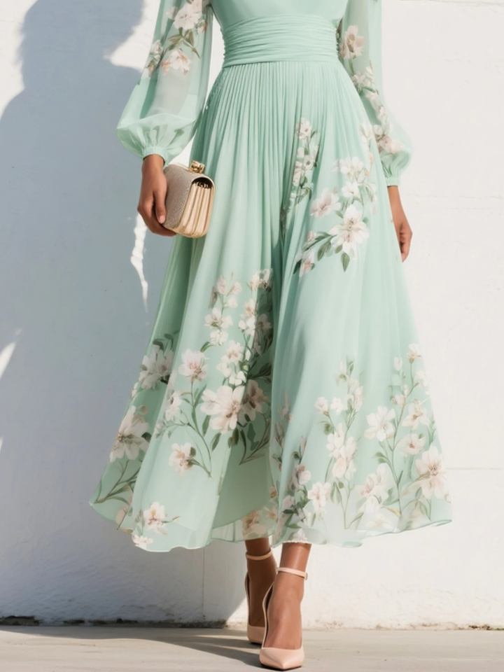 Monroe | V-Hals Chiffon Blomster Midi Kjole