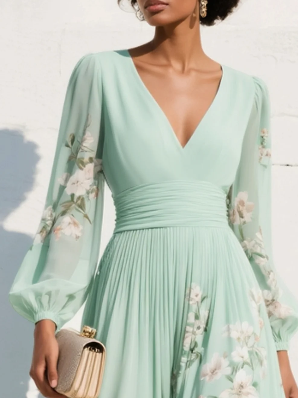 Monroe | V-Hals Chiffon Blomster Midi Kjole