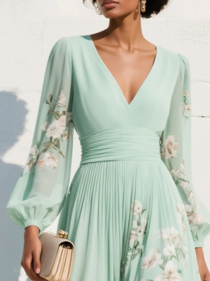 Monroe | V-Hals Chiffon Blomster Midi Kjole