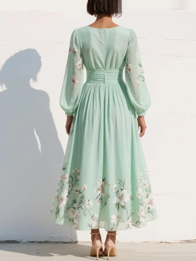 Monroe | V-Hals Chiffon Blomster Midi Kjole
