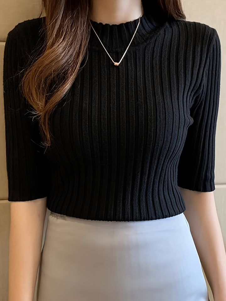 Verity | Ribbede Mock-Neck Top