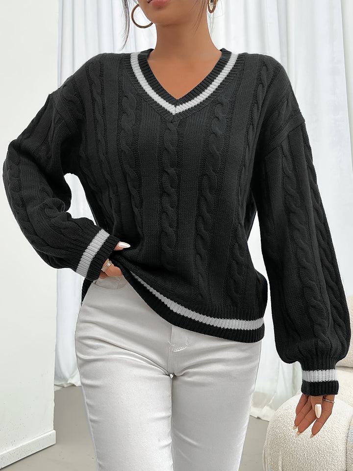 Camryn | Kabelstrikket V-Hals Sweater
