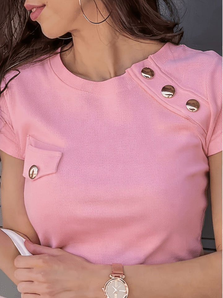 Isla | Knap-Accent Kortærmet T-Shirt