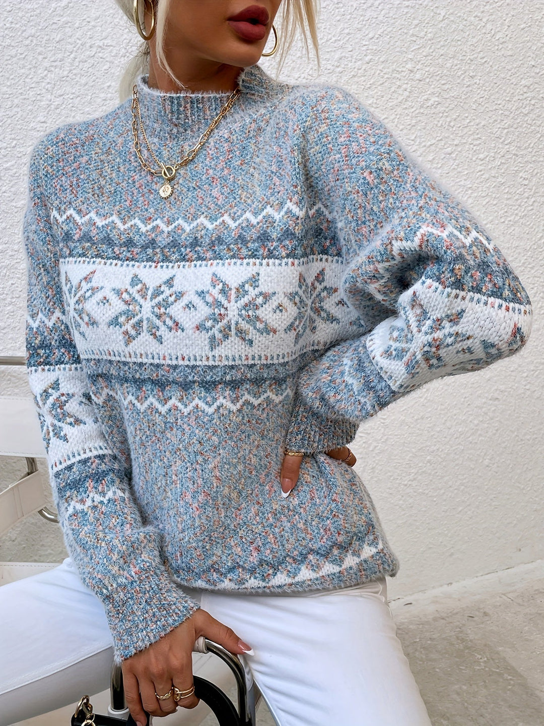 Tamsin | Cozy Snowflake Mock-Neck Sweater