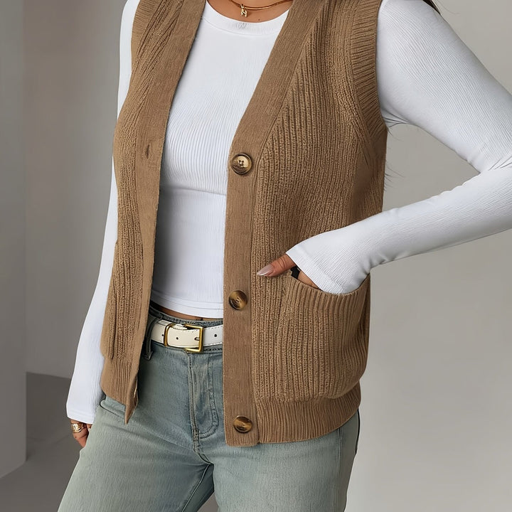 Miriam | Knappet V-Hals Strikvest