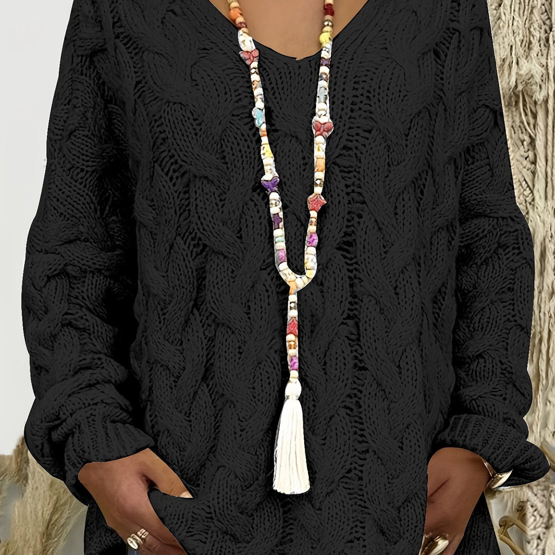 Florence | Afslappet Kabelstrik V-Hals Sweater