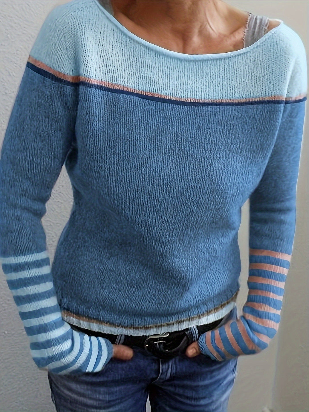 Francesca | Farveblok Båd Hals Sweater