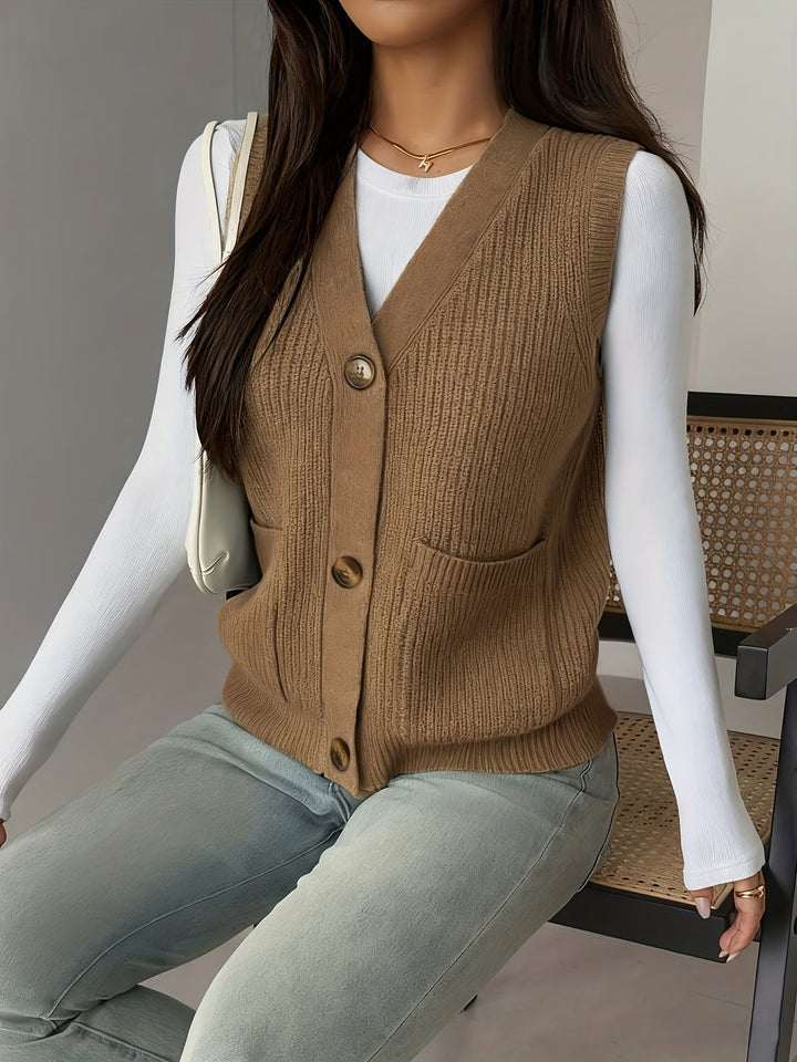 Miriam | Knappet V-Hals Strikvest