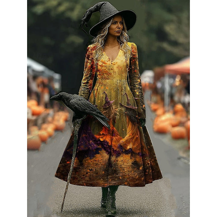 Maren | Halloween Troldkvinde Print A-Line Maxi Kjole