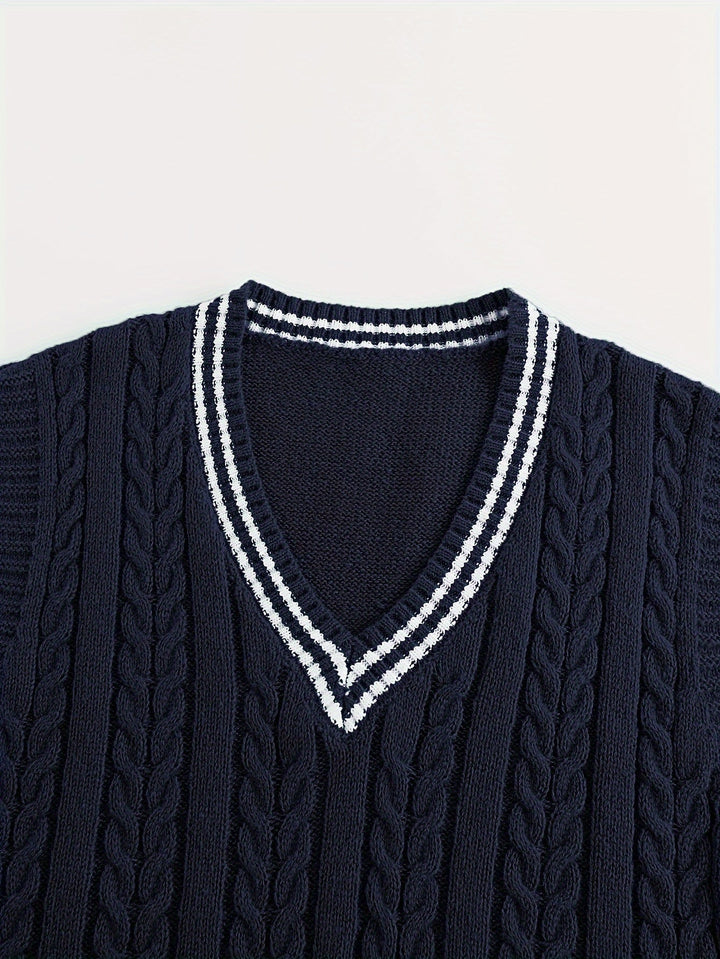 Gideon | Kabelstrikket V-hals Sweater Vest