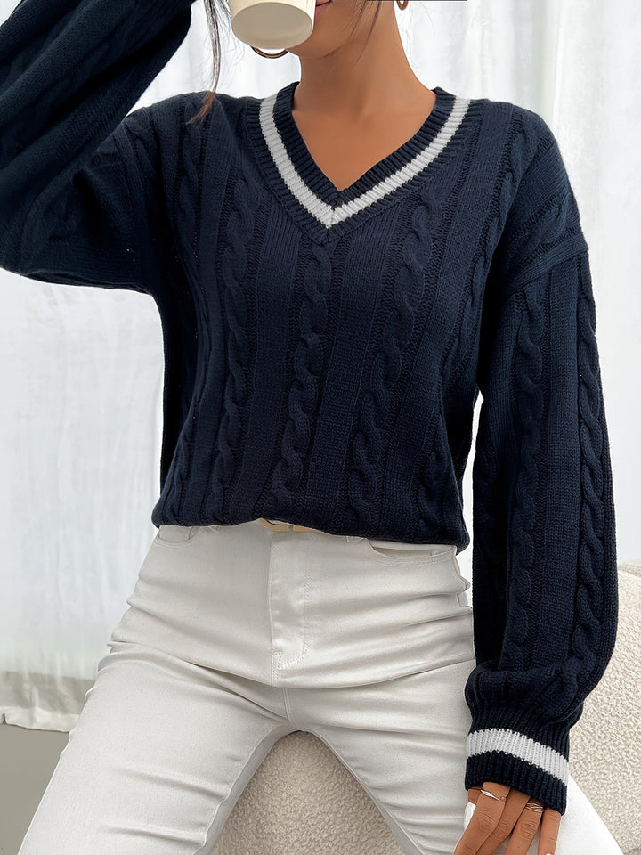 Camryn | Kabelstrikket V-Hals Sweater