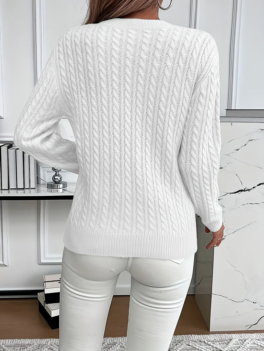 Faye | Kabelstrikket Rundhalset Sweater