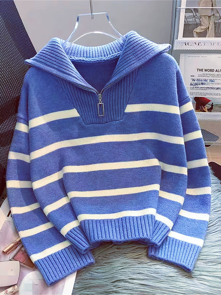 Sabina | Stribet Quarter-Zip Sweater