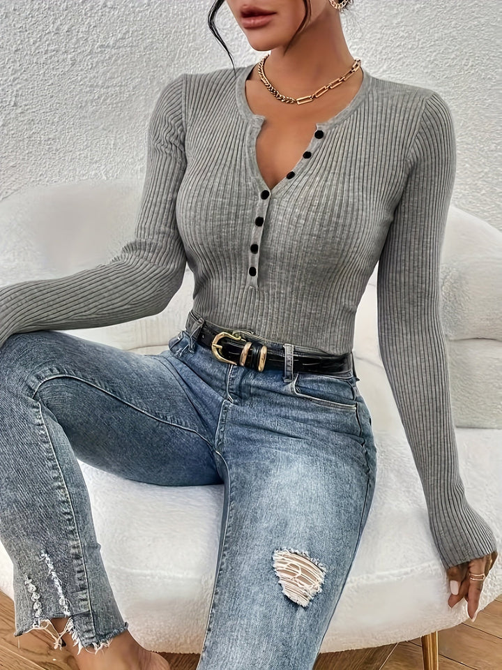 Helene | Ribbede Halv-Knap Top
