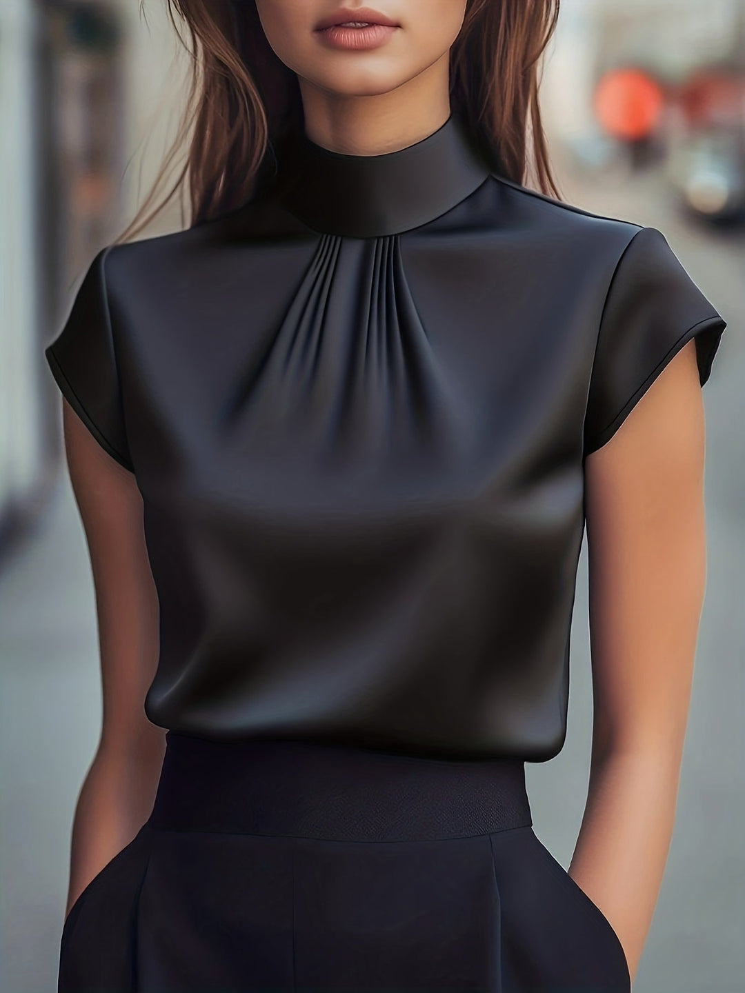 Lena | Plisseret Mock-Neck Bluse