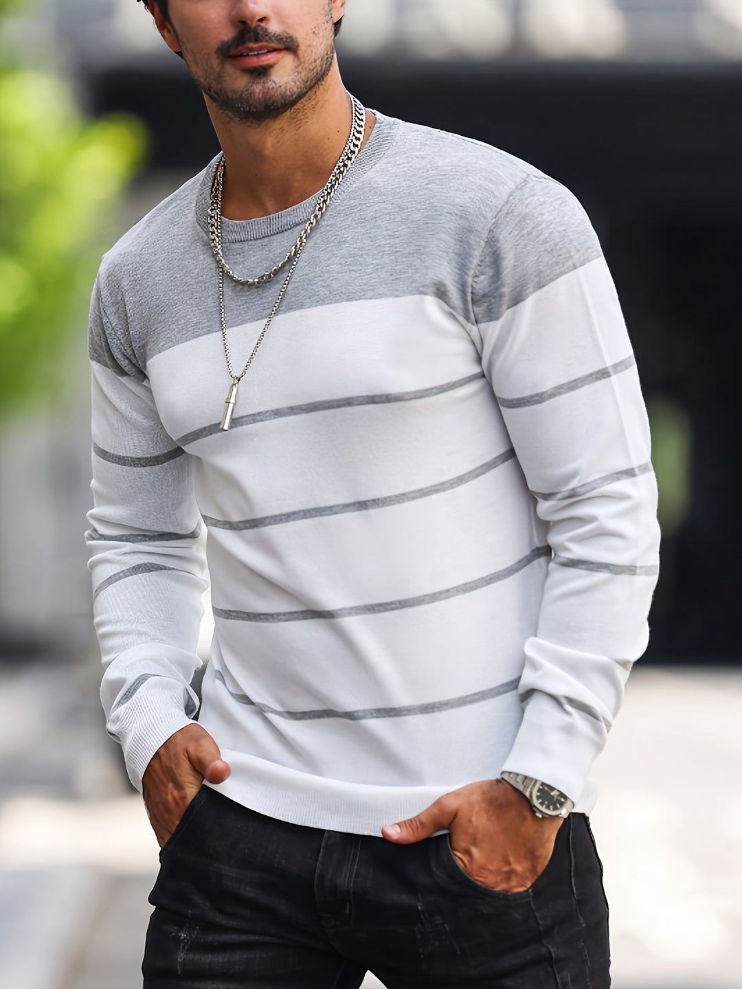 Henry | Stribet Crew Neck Sweater