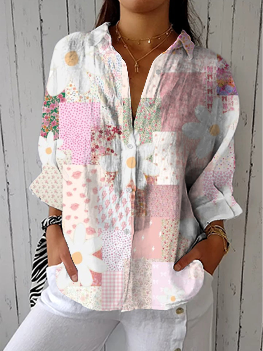 Cheryl | Stilfuld Patchwork Knap Bluse