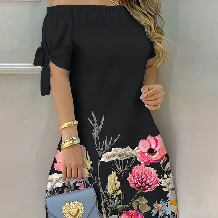 Gemma | Off-Shoulder Blomstret Sløjfekjole