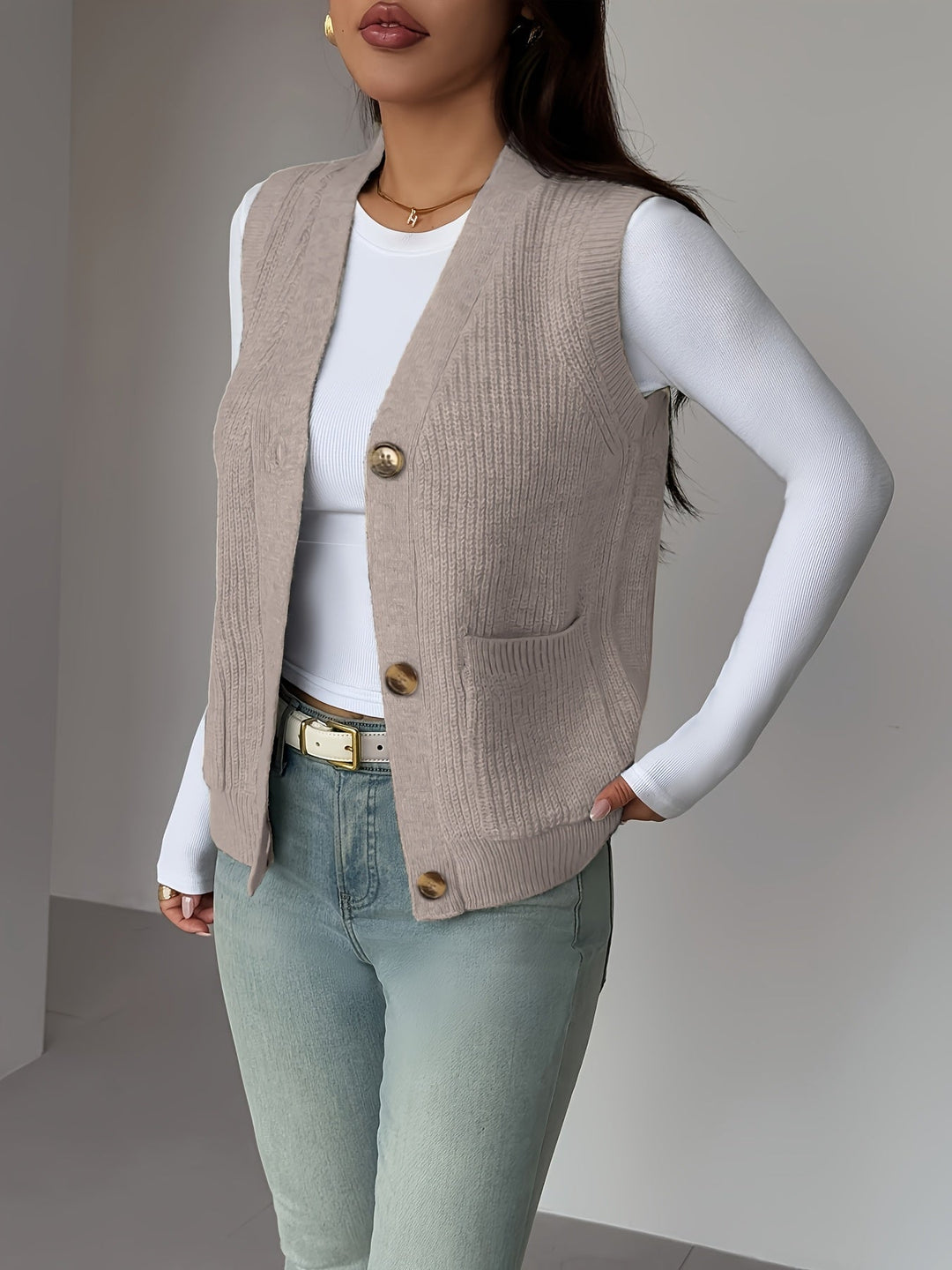 Miriam | Knappet V-Hals Strikvest