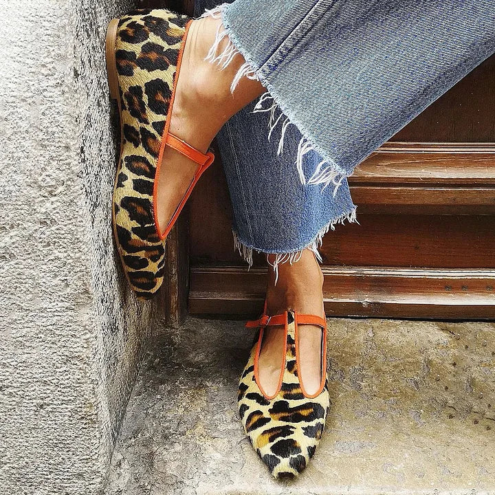 Stilfulde | Elegante Leopard T-Strop Flats