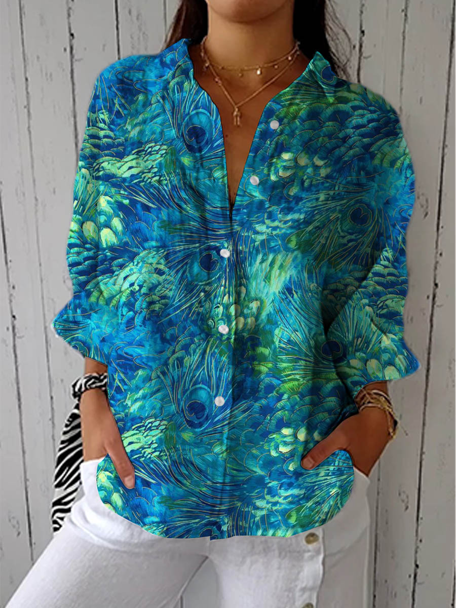 Doris | Stilfuld Påfugledesign Bluse