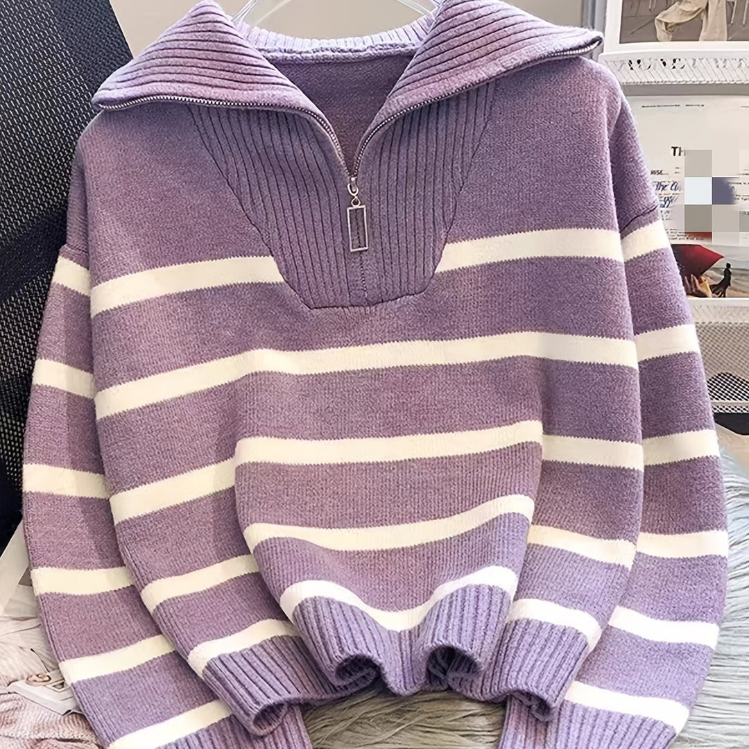 Sabina | Stribet Quarter-Zip Sweater