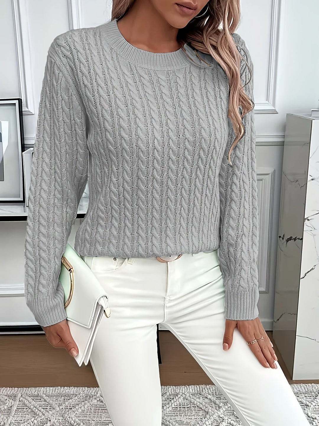 Faye | Kabelstrikket Rundhalset Sweater