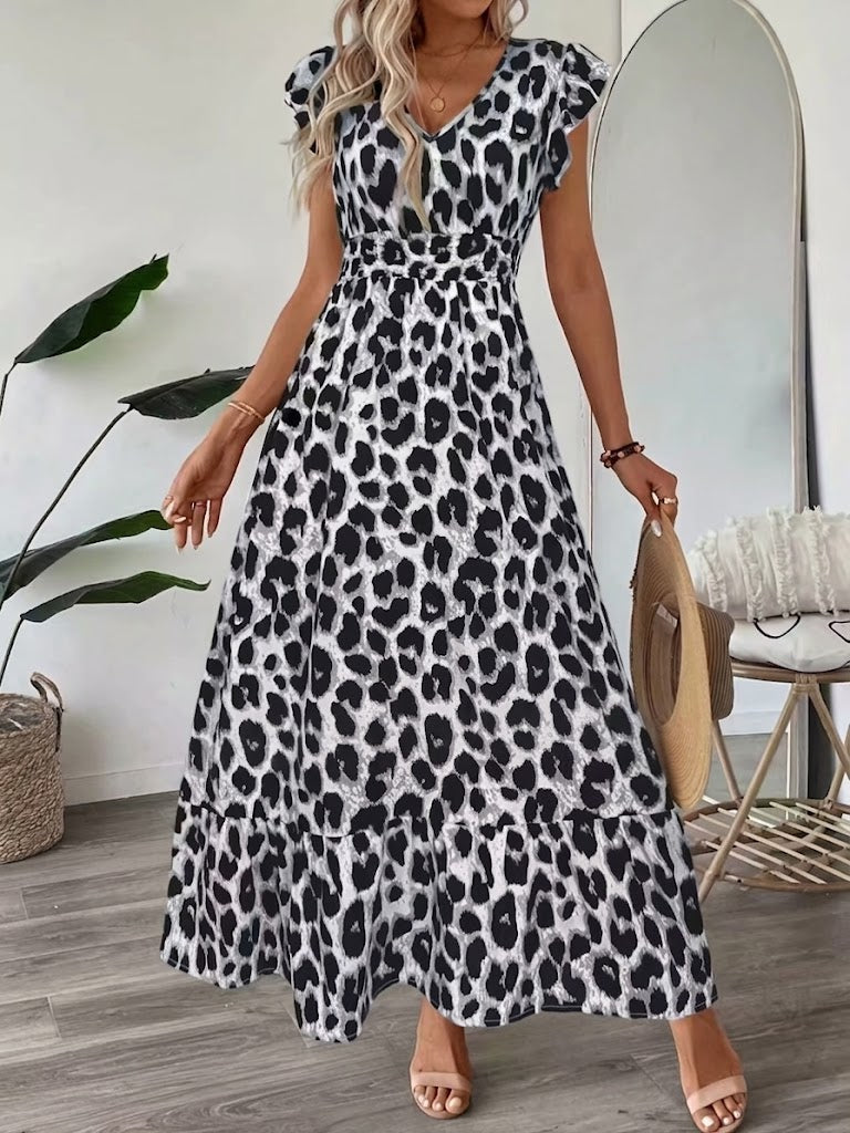 Rosalie | Barok-Print V-Hals Maxi Kjole