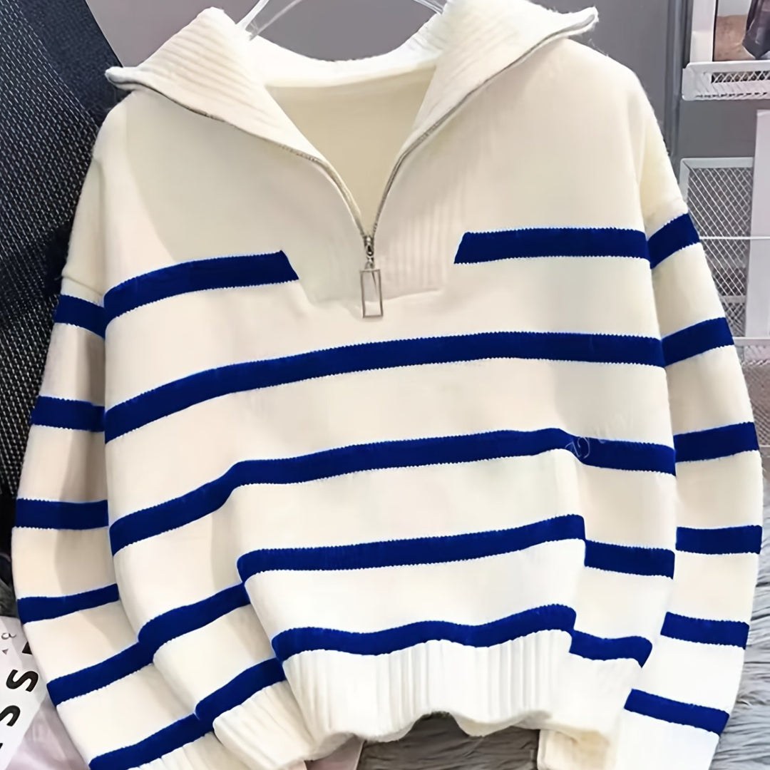 Sabina | Stribet Quarter-Zip Sweater