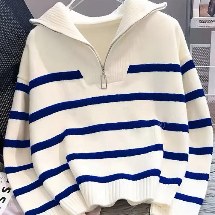 Sabina | Stribet Quarter-Zip Sweater