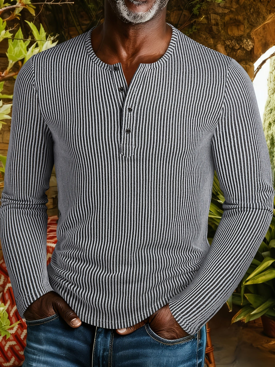 Griffin | Struktureret Ribbet Henley Skjorte