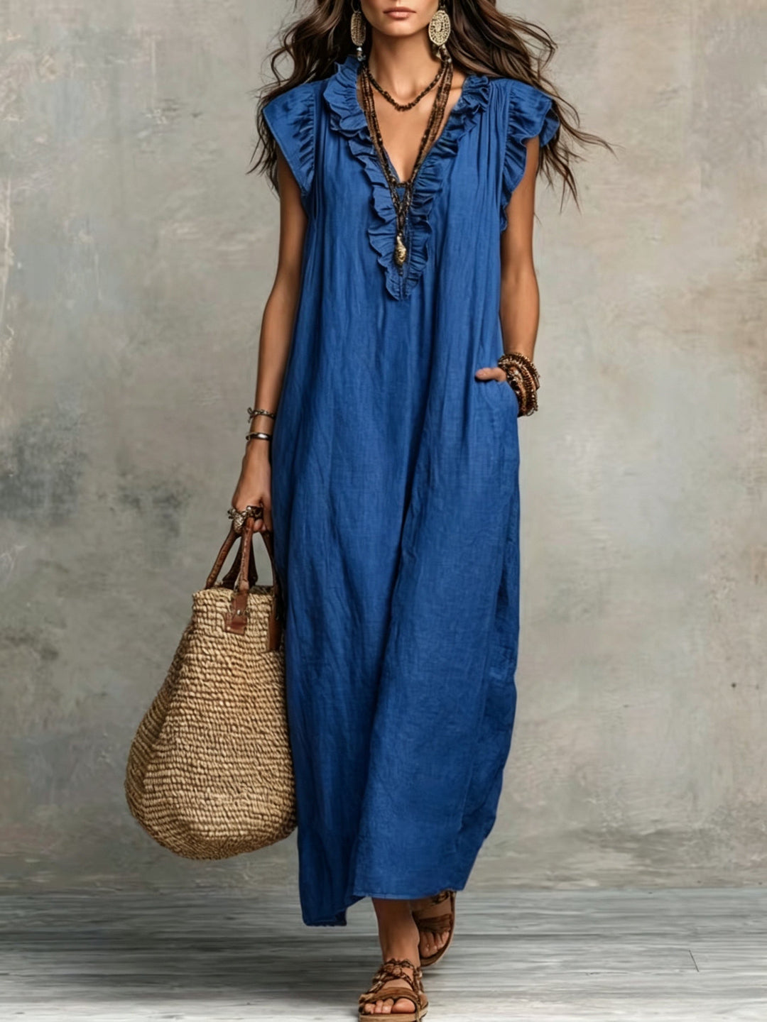 Marisol | Rynket Bohemian Maxi Kjole