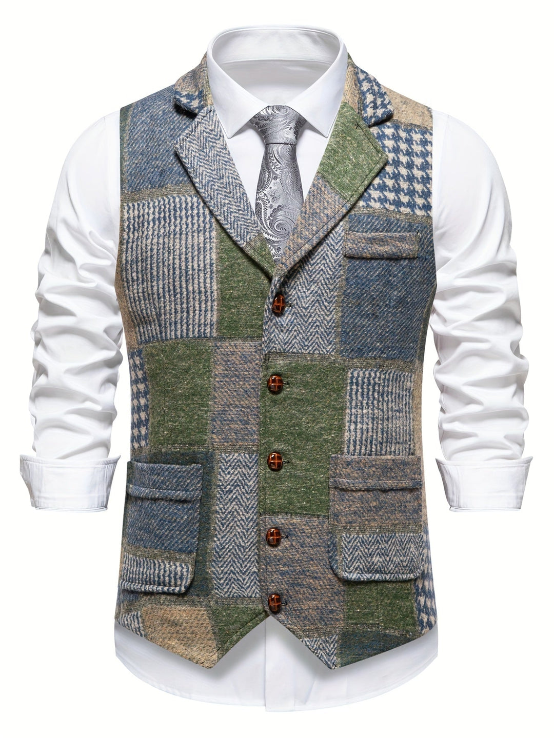 Trevor | Patchwork Vest med Herringbone Mønster