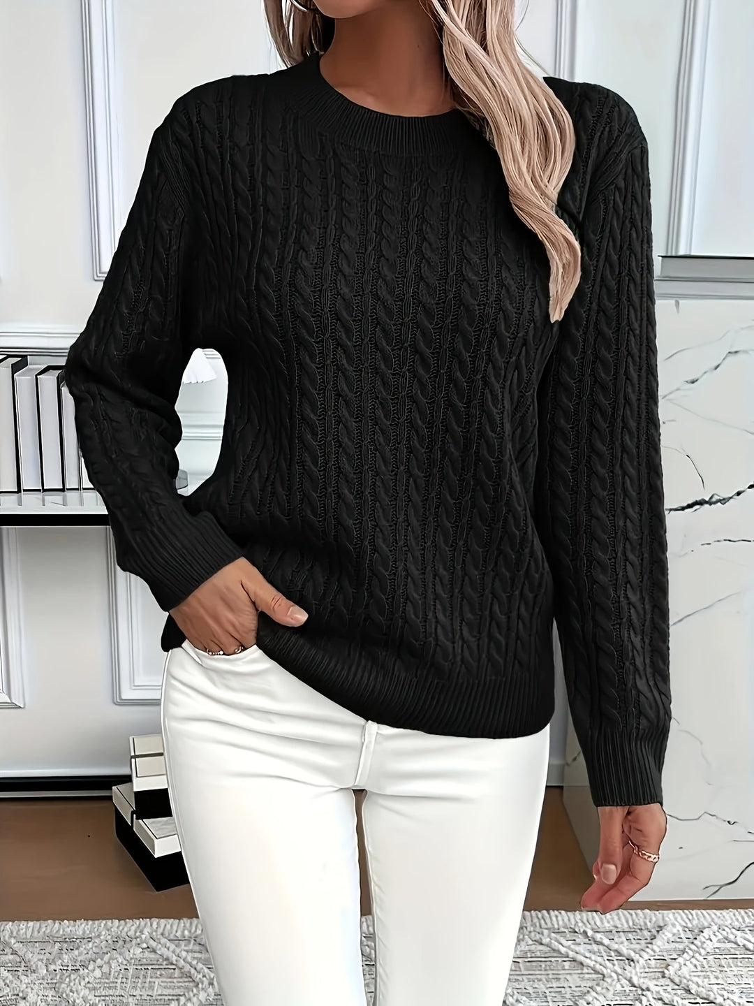 Faye | Kabelstrikket Rundhalset Sweater