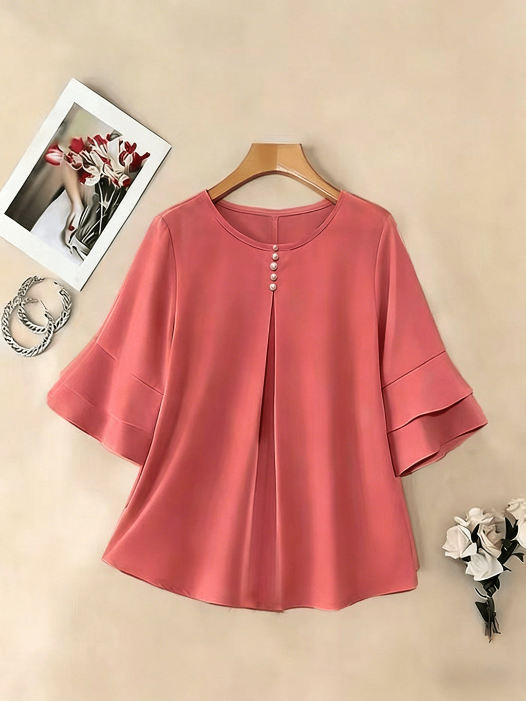 Karen | Bluse med Flared-ærmer og Plisseringer