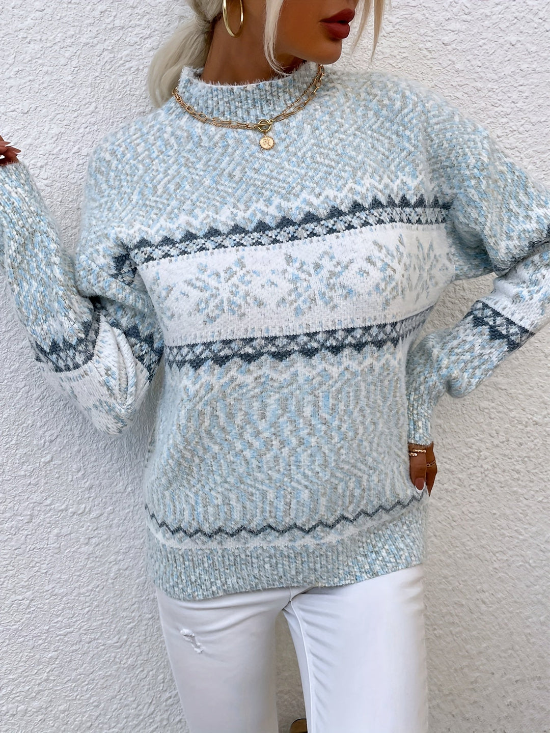Tamsin | Cozy Snowflake Mock-Neck Sweater