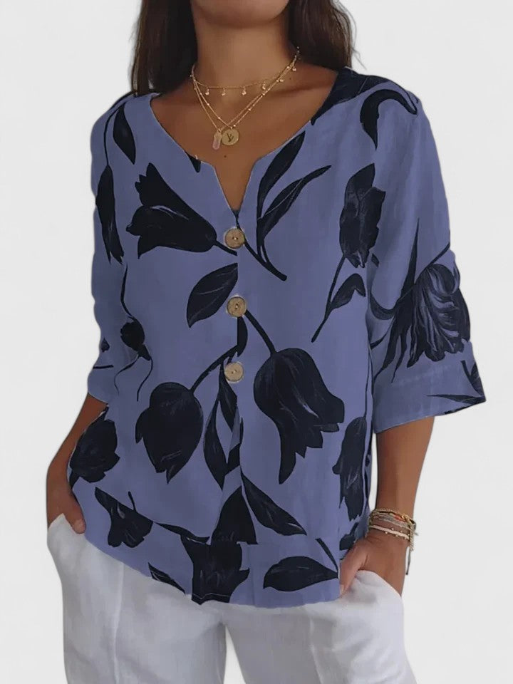 Fleur | Afslappet Blomstret V-Hals Bluse