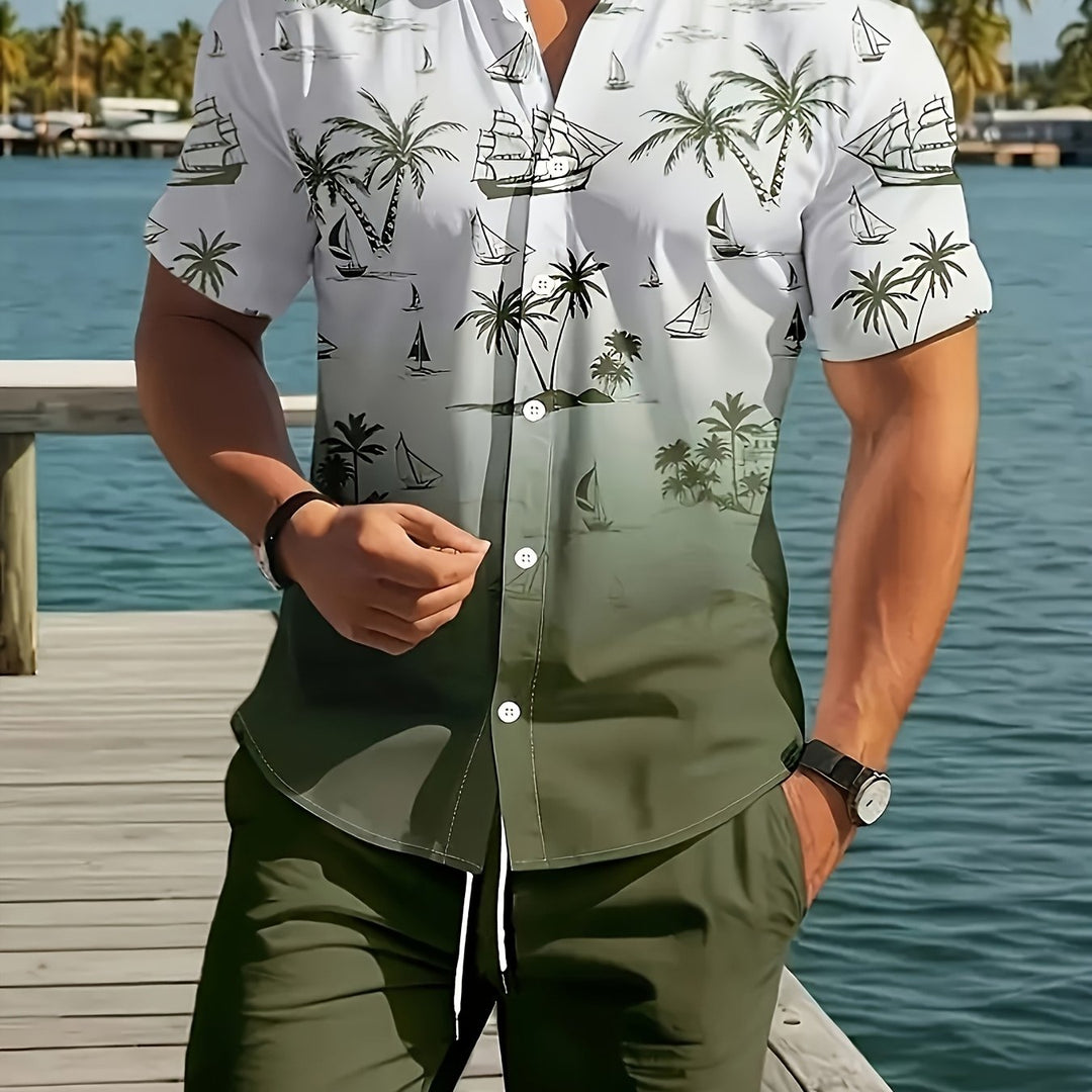 Garrett | Kystprint Skjorte og Shorts Sæt