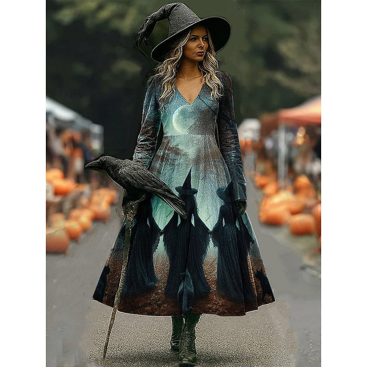 Maren | Halloween Troldkvinde Print A-Line Maxi Kjole