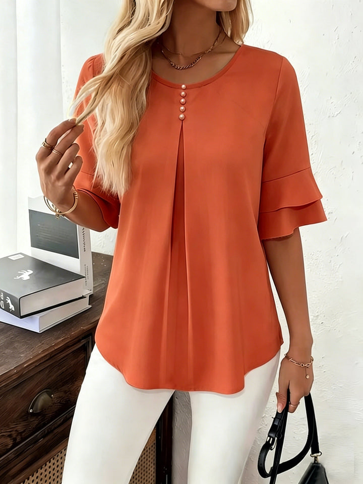 Karen | Bluse med Flared-ærmer og Plisseringer