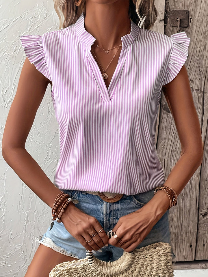 Rowan | Ruffle-Ærme V-Hals Bluse