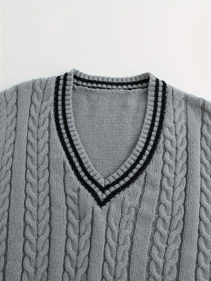 Gideon | Kabelstrikket V-hals Sweater Vest