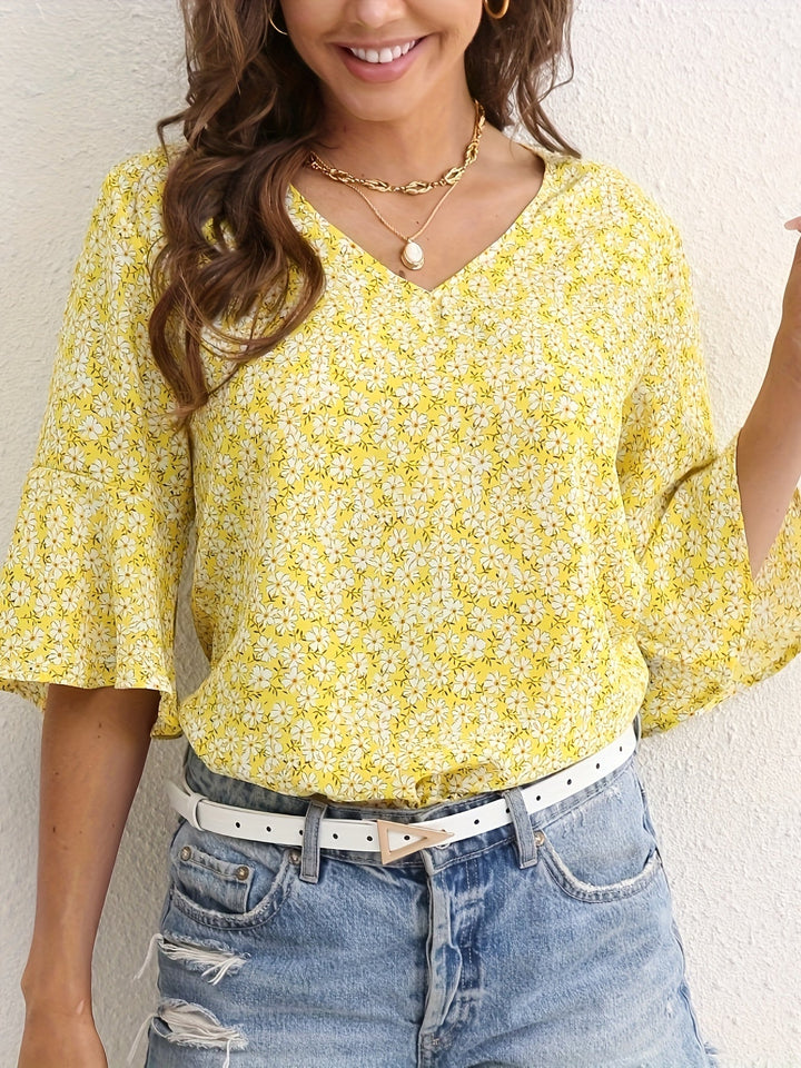 Lorraine | Floral Ruffle-Ærme Bluse
