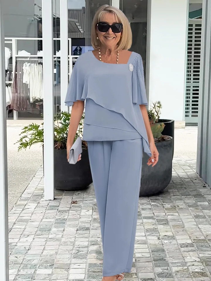 Caroline | Elegant Sæt med Bred Ærme og Bukser